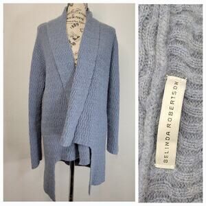 Belinda Robertson 100% Cashmere Open Cardigan Sweater M/L Powder Blue High Low